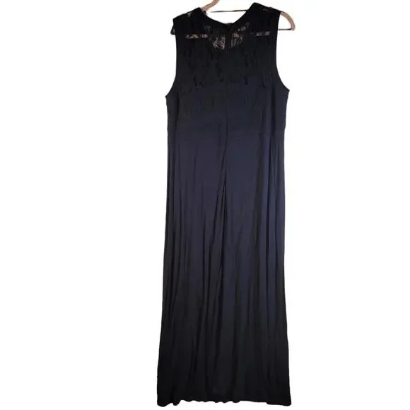 Lane Bryant Black Floral Mesh Lace Stretch Sleeveless Maxi Dress Women Sz 20 - Picture 2 of 9